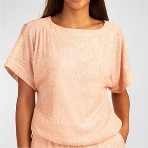 Trina Turk Peach Sequin Blouse Sprite 2 Top
